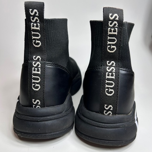 GUESS Womens 7.5 Black Knit Sock Sneakers Chunky Logo Platform High Top Shoes - Picture 9 of 14